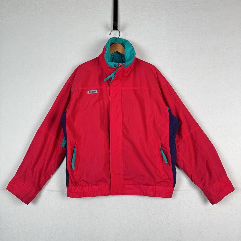 Vtg 90s Columbia Mens Bugaboo Jacket Radial Sleeve Medium Pink Teal *Shell‎ Only